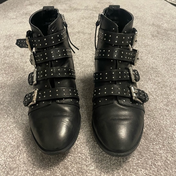 Rebecca minkoff studded buckle zip ankle bootie boots black leather 8 - Picture 2 of 6